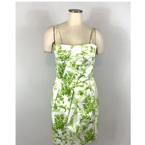 Sara Campbell Sheath Floral Print Bow Green and White Dress SZ 8 Removable Strap